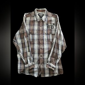 Harley-Davidson Brown Cream Plaid Long-Sleeve Button-Down Shirt